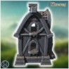 Watermill with large wooden wheel, stone foundation, shingled roof, and detailed wooden supports (27)