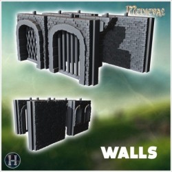 Modular dungeon set with stone walls, archways, floors, and decorative medieval architectural elements (35)