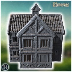 Medieval-style building with an annex, stone steps, wooden beams, and intricate roof tiles (42)