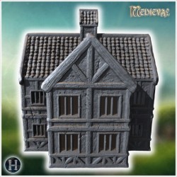 Medieval-style building with an annex, stone steps, wooden beams, and intricate roof tiles (42)