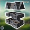 Large medieval house with wooden balconies, stone foundation, and a detailed roof structure (50)