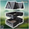 Large medieval house with wooden balconies, stone foundation, and a detailed roof structure (50)