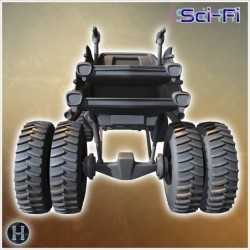 Armored vehicle with large wheels, reinforced front, and exposed engine components (1)