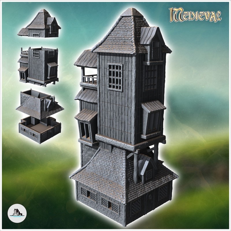 Medieval tower with stone base and raised wooden section (4)