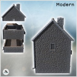 Modern house with tiled roof, stone walls and large garage door (5)