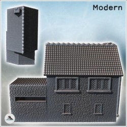 Modern house with tiled roof, stone walls and large garage door (5)