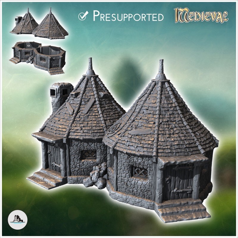 Medieval sorcerer's hut with double roofs and wooden doors (6)