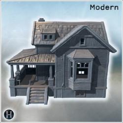 Old wooden house with a large porch, chimney, cracked walls, and weathered roof shingles (10)