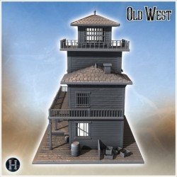 Western saloon with awning entrance, tiered balcony, tile roof and accessories (3)