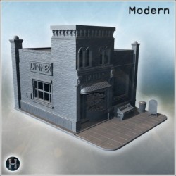 Bakery storefront with window display, brick walls, trash bin, and a wooden A-frame sign (18)