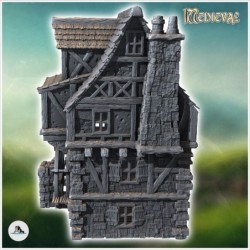 Medieval half-timbered stone mill with water wheel and hipped dormer window (38)