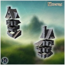 Large medieval house with steep roofs, timber framing, and stone walls with intricate details (44)