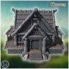 Rustic wooden house with overlapping roof shingles, thick wooden beams, and carved pillars (53)