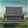 Rustic wooden house with overlapping roof shingles, thick wooden beams, and carved pillars (53)