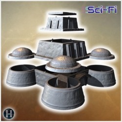 Sci-Fi fortress with four large domes, central entrance, and reinforced stone walls (2)