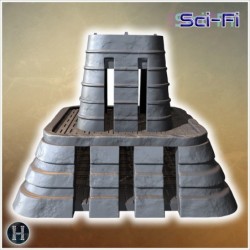 Pyramid-like fortress with tiered structure, vertical columns, and a fortified platform (4)