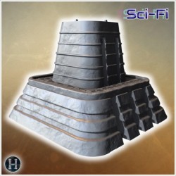 Pyramid-like fortress with tiered structure, vertical columns, and a fortified platform (4)