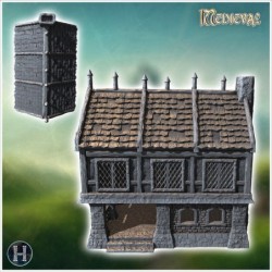 Medieval building with paned window, large access canopy and roof spikes (3)