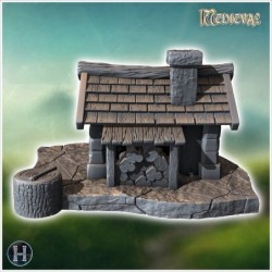 Medieval woodcutter's hut with log and axe (8)