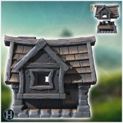 Medieval house with chimney in roof and annex with side window (11)