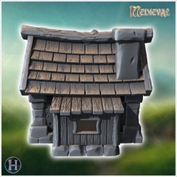 Medieval house with chimney in roof and annex with side window (11)