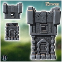 Medieval square stone defense tower with rounded wooden door (12)