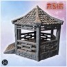 Traditional hexagonal pavilion with wooden pillars, tiled roof, and decorative staircase (1)