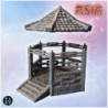 Traditional hexagonal pavilion with wooden pillars, tiled roof, and decorative staircase (1)