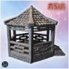 Traditional hexagonal pavilion with wooden pillars, tiled roof, and decorative staircase (1)