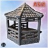 Traditional hexagonal pavilion with wooden pillars, tiled roof, and decorative staircase (1)