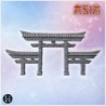 Torii gate with three arched sections and detailed textured wooden beams (4)