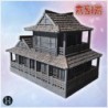 Two-story wooden house with large porch, tiled roof, and decorative bamboo clusters (9)