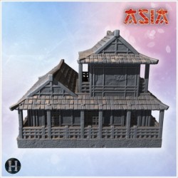 Two-story wooden house with large porch, tiled roof, and decorative bamboo clusters (9)