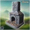 Rustic stone chimney with intricate brickwork and textured base tiles (10)