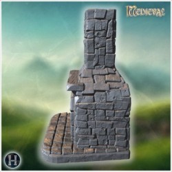 Rustic stone chimney with intricate brickwork and textured base tiles (10)