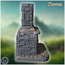 Rustic stone chimney with intricate brickwork and textured base tiles (10)