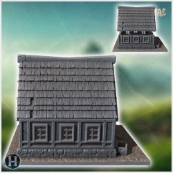 Single-story wooden house with a thatched roof and stone base (5)