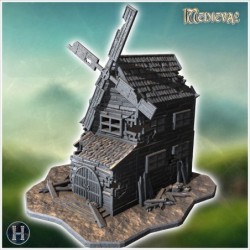 Old wooden windmill with...