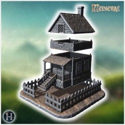 Intact wooden house with a picket fence, front porch, and a chimney on a stone base (28)