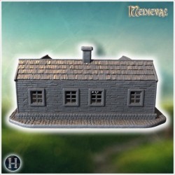 Wooden house with a chimney, intact walls, and a covered entrance on a cobblestone base (34)