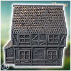 Half-timbered house with a side extension, small porch, and detailed wooden framework (46)