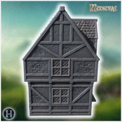 Half-timbered house with a side extension, small porch, and detailed wooden framework (46)