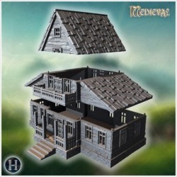 Large wooden house with detailed roof shingles and spacious balcony (55)