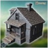 Stone house with twin gables, wooden porch, and detailed window frames (60)