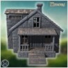 Stone house with twin gables, wooden porch, and detailed window frames (60)