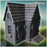 Small wooden house with steep gable roof and detailed window frames (64)