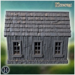 Small wooden house with steep gable roof and detailed window frames (64)