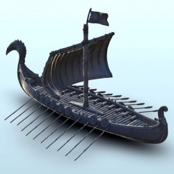 Viking long drakkar with paddles