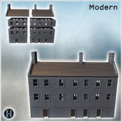 Three-story building with six windows per floor and four chimneys on the roof (Carentan, Normandy 1944, France) (11)