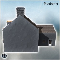 House with two chimneys, sloped roof, and small attached annex with single window (Carentan, Normandy 1944, France) (39)